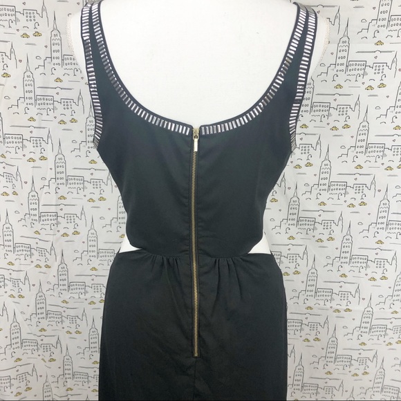BEBE Embellished High Low Black Cutout Dress - Picture 5 of 7
